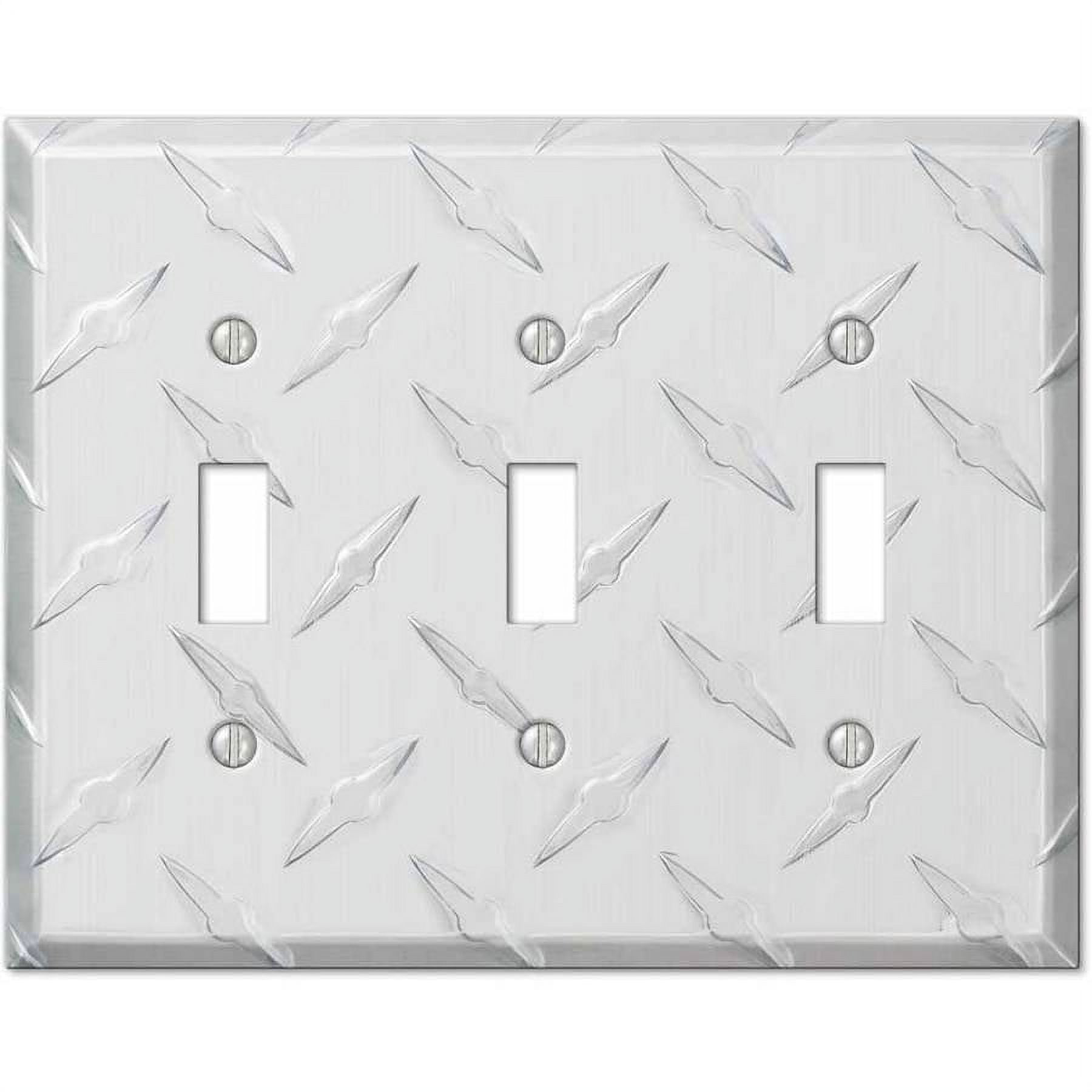 Amerelle 955TTT Diamond Plate Wallplate, 3 Toggle, Aluminum, Silver, 1