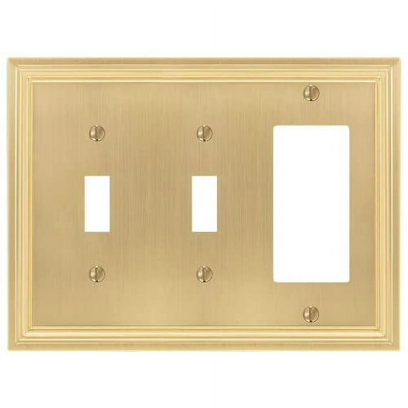 Amerelle 98TTRSB Daltry Wallplate, 2 Toggle / 1 Rocker, Cast Metal, Satin Brass, 1-Pack