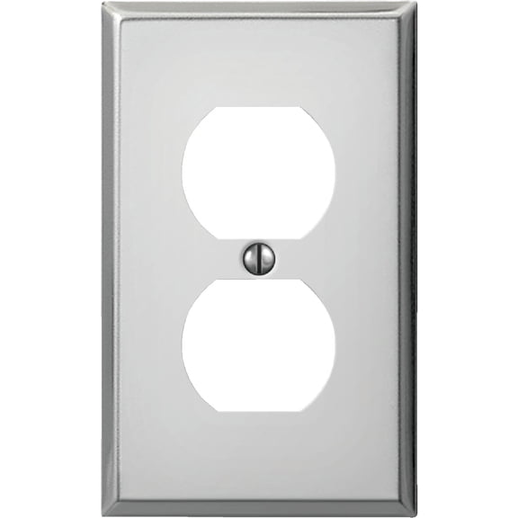AmerTac Pro Duplex Outlet Wall Plate, 1-Gang, Stamped Steel - Polished Chrome - Silver
