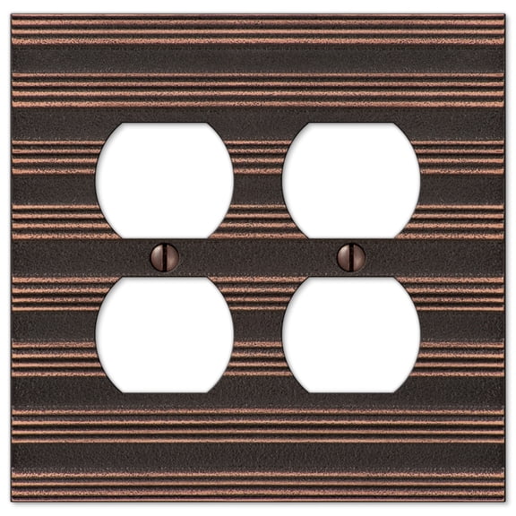 Amerelle Chemal Stripe Double Duplex Outlet Plate Cover Aged Bronze Finish