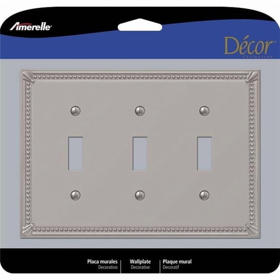 Amerelle Imperial Bead Brushed Nickel 3 Gang Metal Toggle Wall Plate, Gray