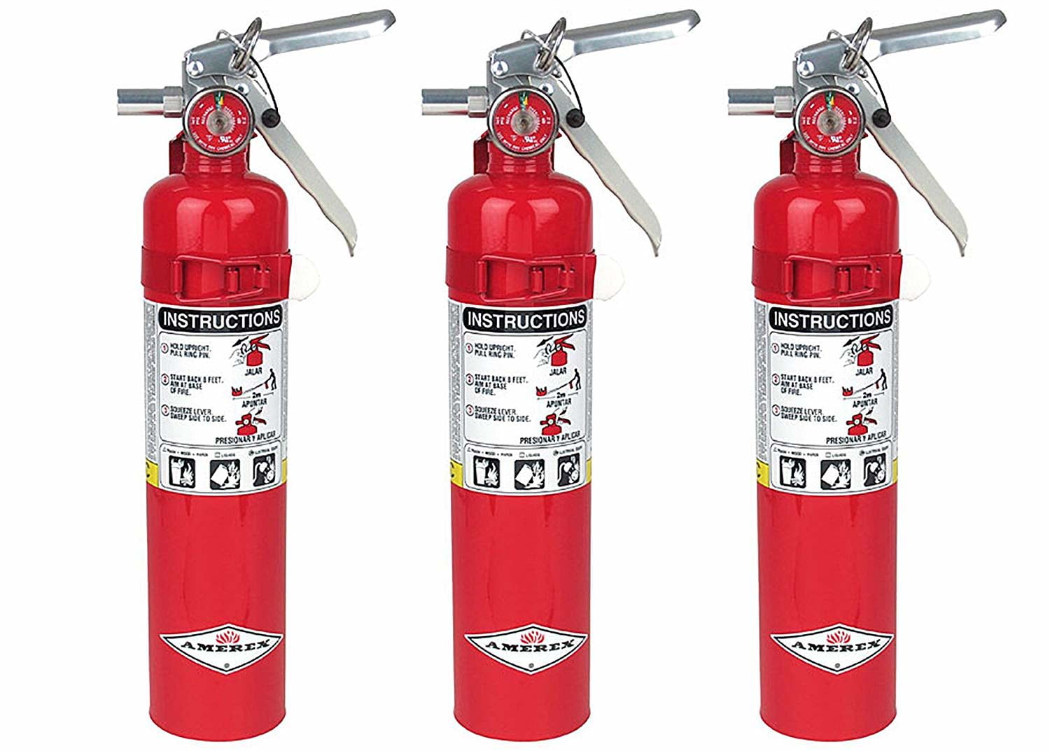 Amerex B417T, 2.5lb ABC Dry Chemical Class A B C Fire Extinguisher with Vehicle Bracket (3 Pack)