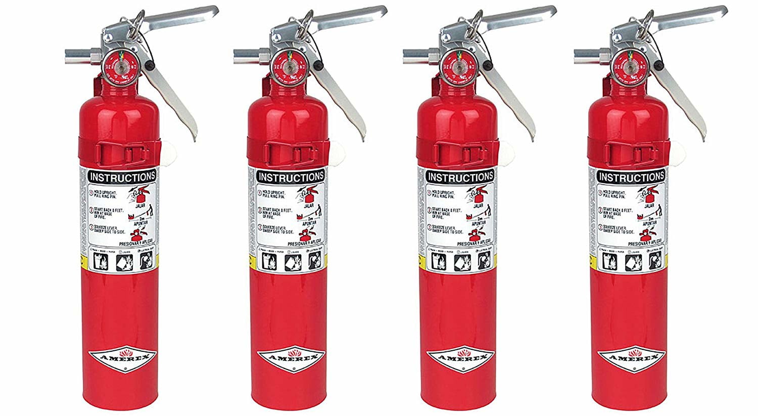 Amerex B417T, 2.5lb ABC Dry Chemical Class A B C Fire Extinguisher with Vehicle Bracket (4 Pack)