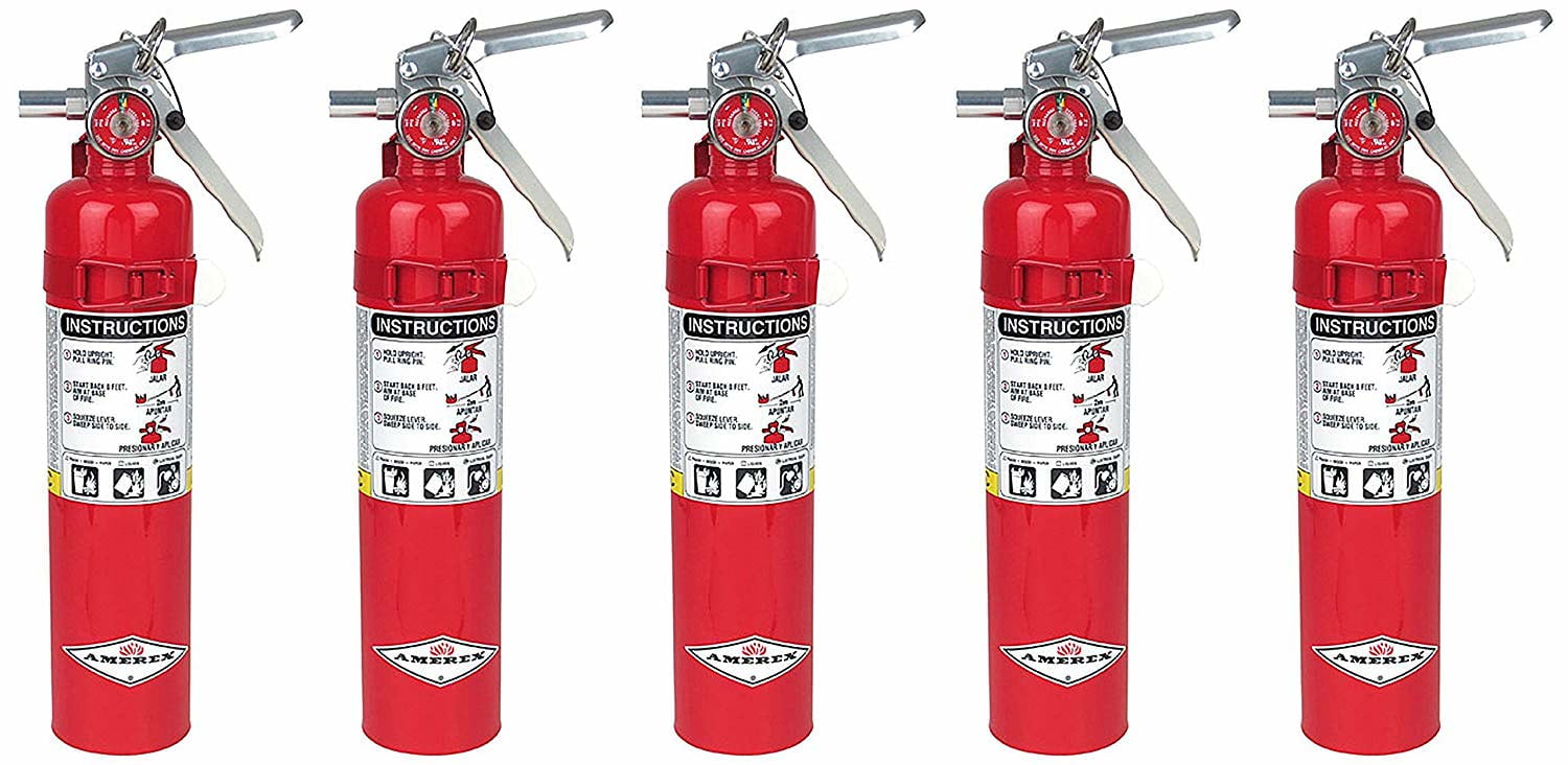 Amerex B417T, 2.5lb ABC Dry Chemical Class A B C Fire Extinguisher with Vehicle Bracket (5 Pack)