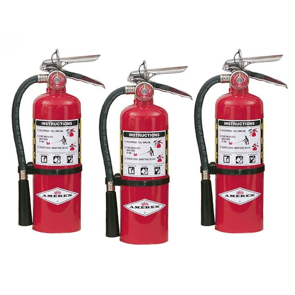 Amerex B424, 5lb ABC Dry Chemical Fire Extinguisher with Chrome Plated Brass Valve, Pack of 3