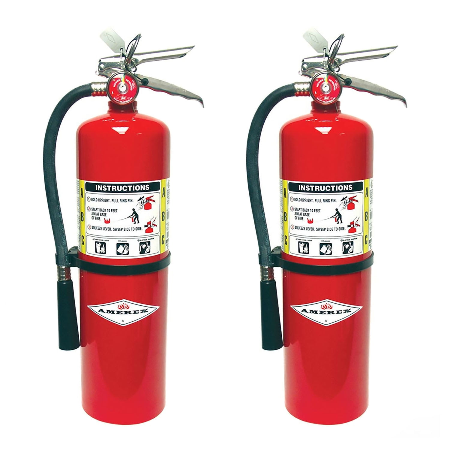 Amerex B441, 10lb ABC Dry Chemical Fire Extinguisher with Chrome Plated Brass Valve & Wall Hanger, Pack of 2