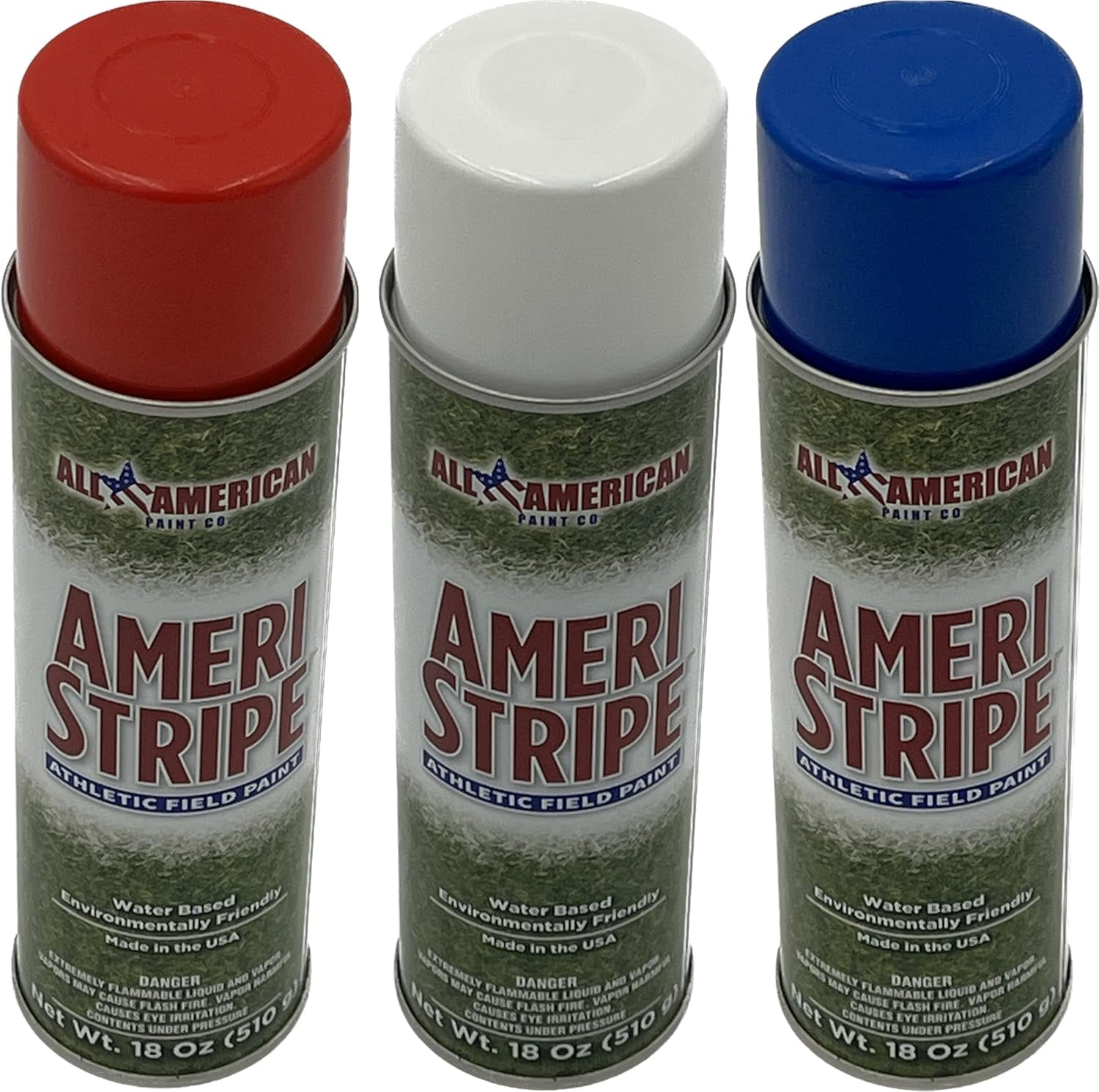 Ameri-Stripe Red/White/Blue Outdoor Eco-Friendly Grass Field Marking Paint - 3 Cans, 18 oz. Each - Water Based - Memorial Day/4th of July - Great for Yards and Stencils