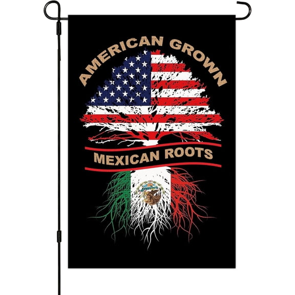 Ameri-ca Grown Mexico Roots Garden Flag 12X18 Inch Mexican Burlap Flag for Garden Yard Room Outdoor Decor