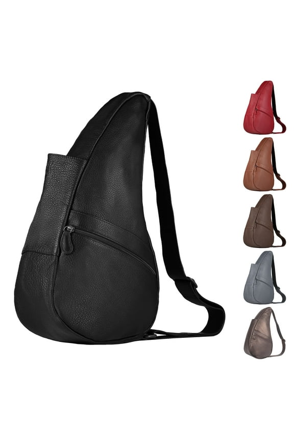 17" Leather Crossbody Sling Healthy Back Bag (Black)