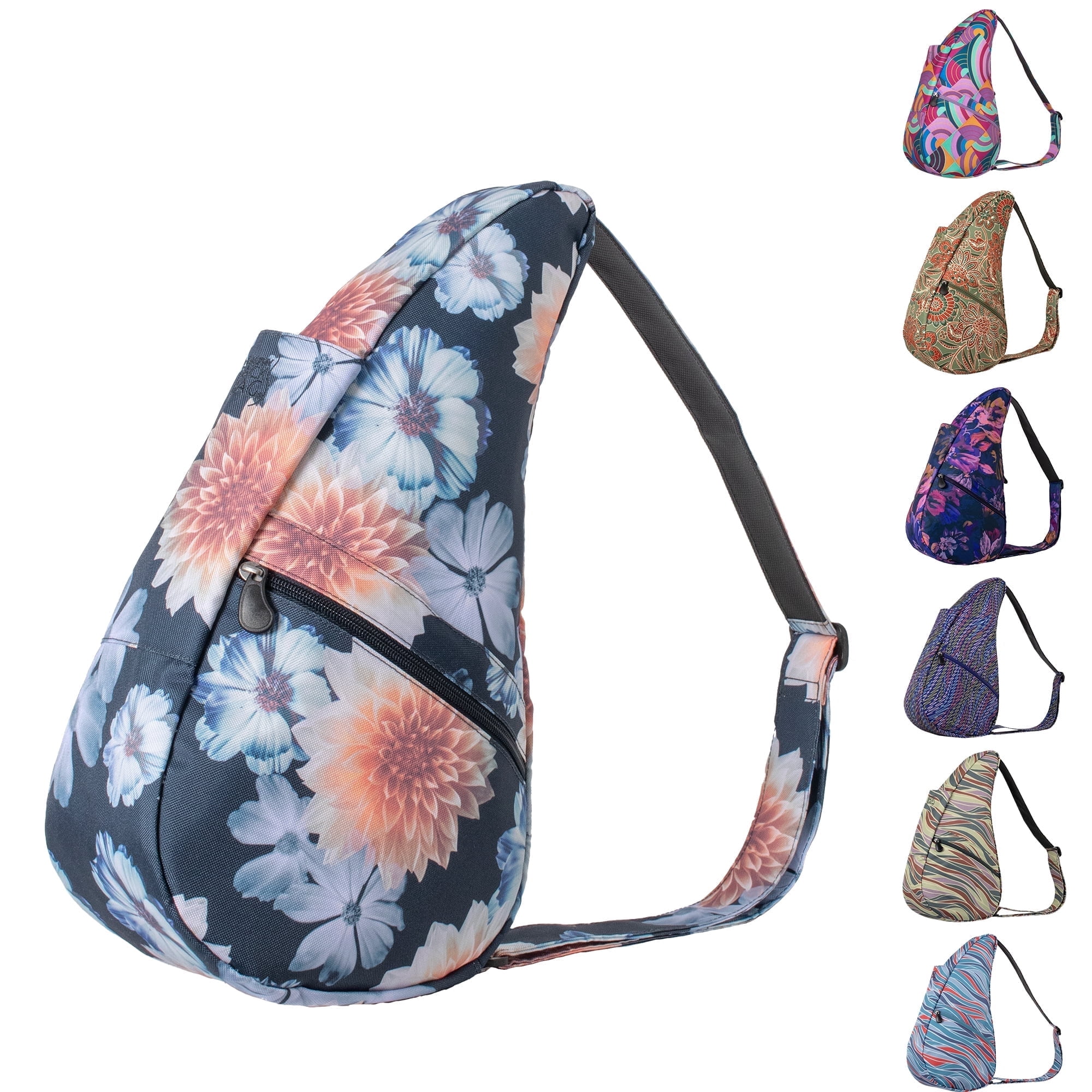 AmeriBag 17" Print Crossbody Sling Healthy Back Bag (Dahlias)
