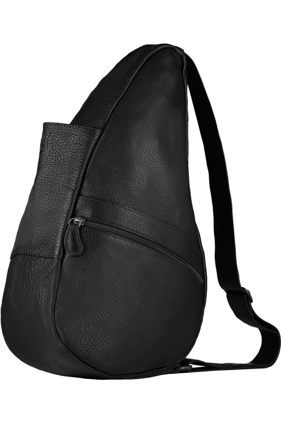 19" Leather Crossbody Sling Healthy Back Bag (Black)