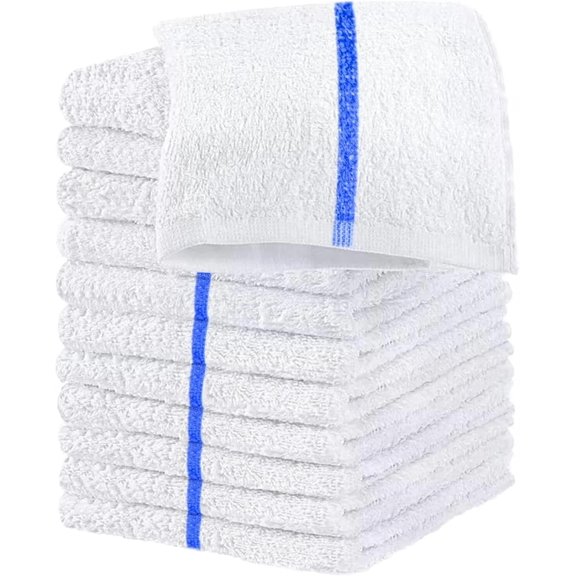 AmeriClassic 50-Pack Cotton Blend White Bar Mop Towels with Blue Center Stripe, 16x19, Absorbent & Durable Kitchen Cleaning Towels