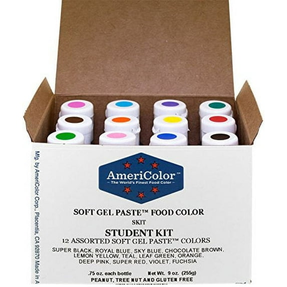 AmeriColor, Student Kit , 12 .75 Ounce Food Color Bottles, Soft Gel Paste
