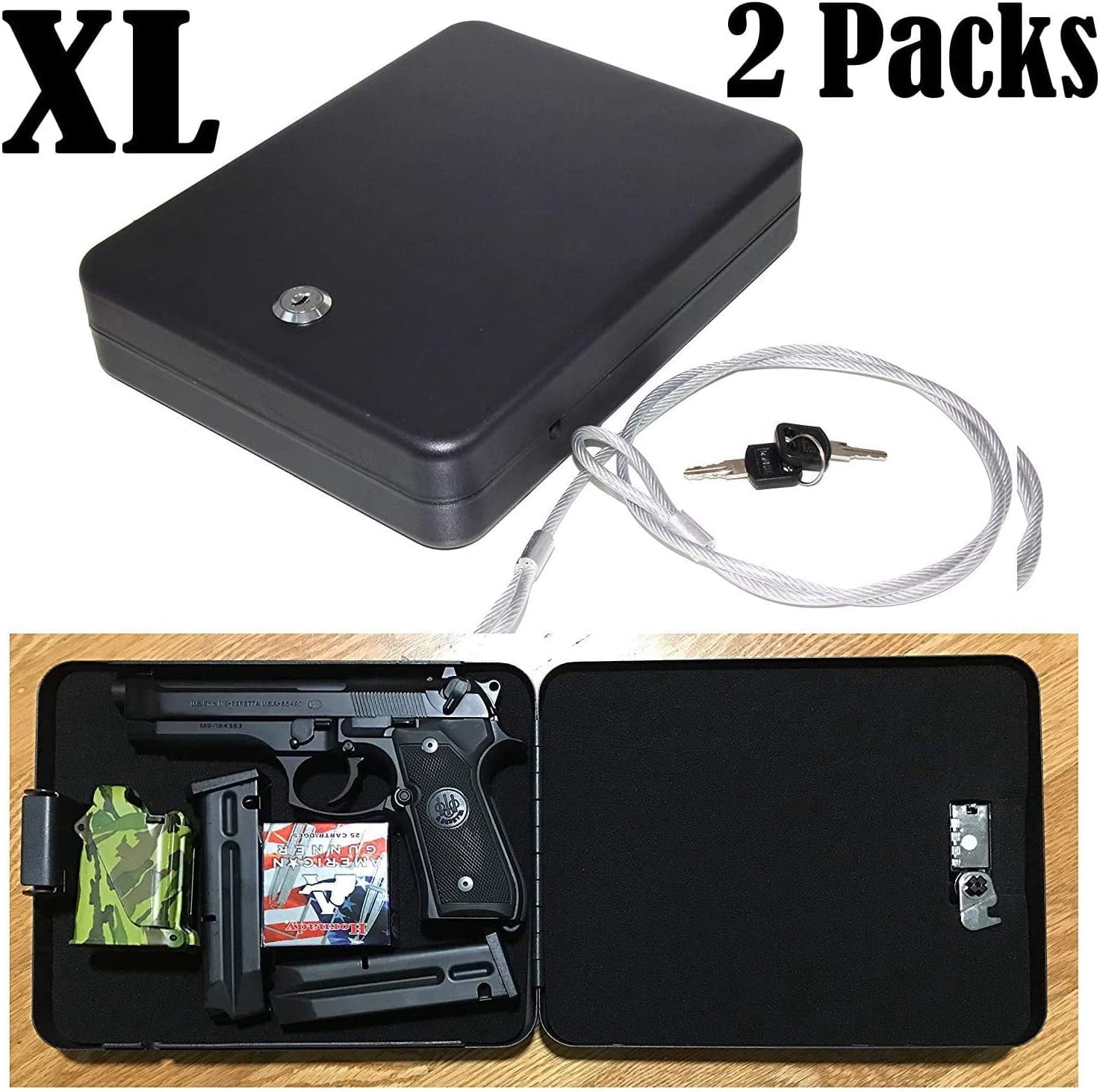 AmeriGun Club X-Large Handgun Safe Vault, Pack of 2, Key Lock Security Case