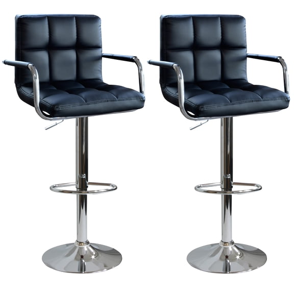 AmeriHome 2 Piece Adjustable Black Finish Modern Vinyl Padded Back Bar Stools for Kitchen, Bar, Office, Etc.