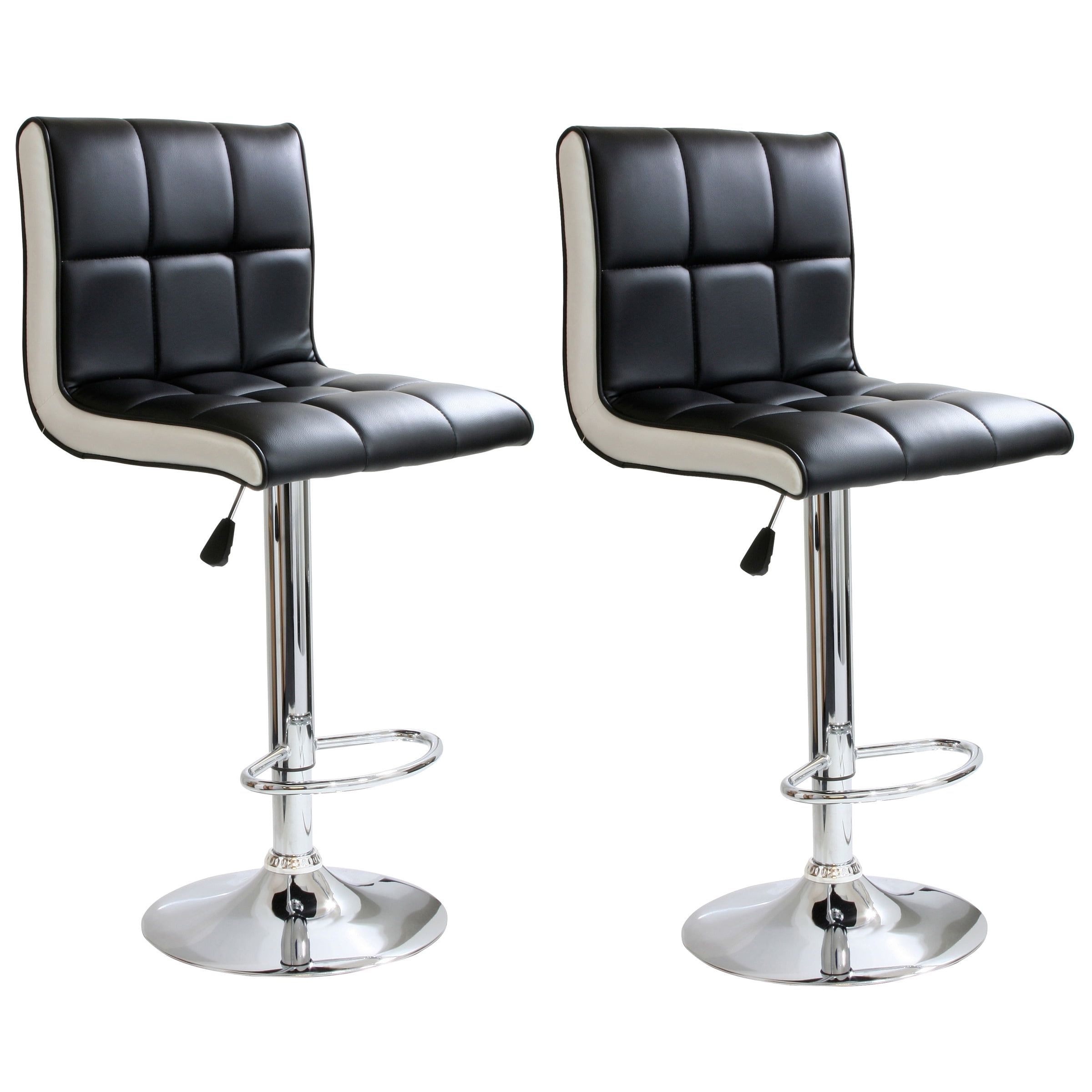 Adjustable Black and White Vinyl Swivel Bar Stools with Chrome Base