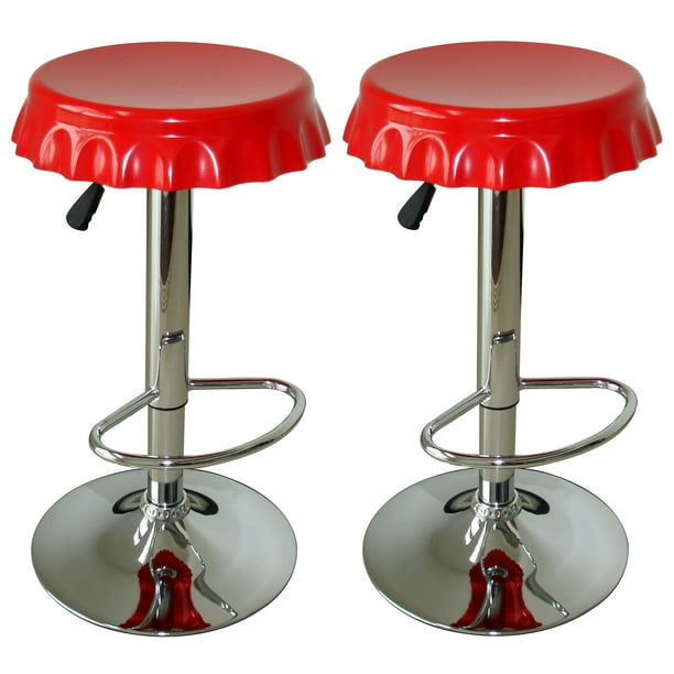 AmeriHome 2 Piece Adjustable Red Finish Retro Plastic Soda Cap Backless Bar Stool