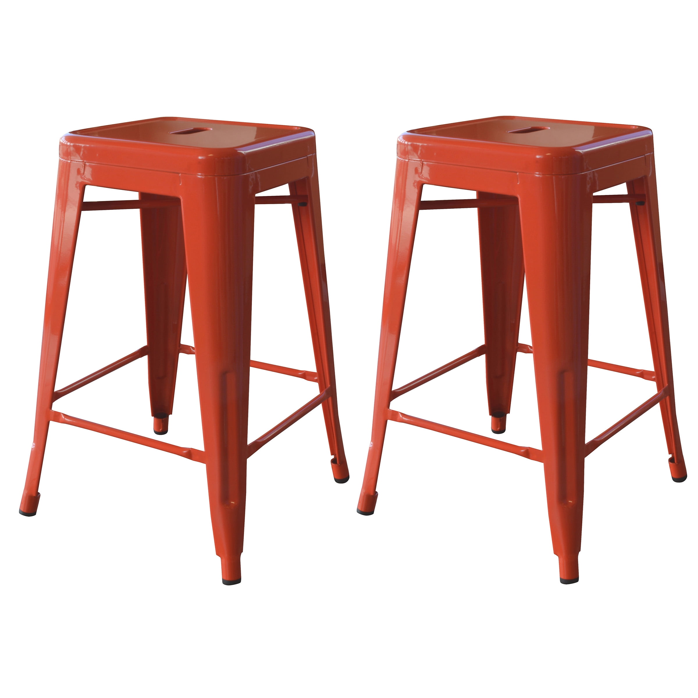 AmeriHome 2 Piece Loft 24 inch Orange Finish Metal Backless Bar Stools for Kitchen, Office, Garage