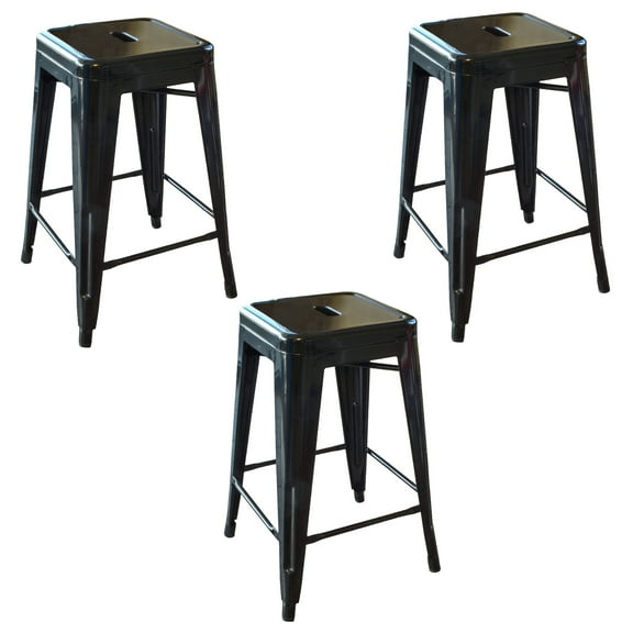 AmeriHome 3 Piece Loft 24 inch Black Finish Metal Backless Bar Stools