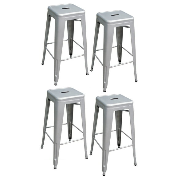 AmeriHome 4 Piece 30 inch Silver Finish Metal Backless Bar Stools