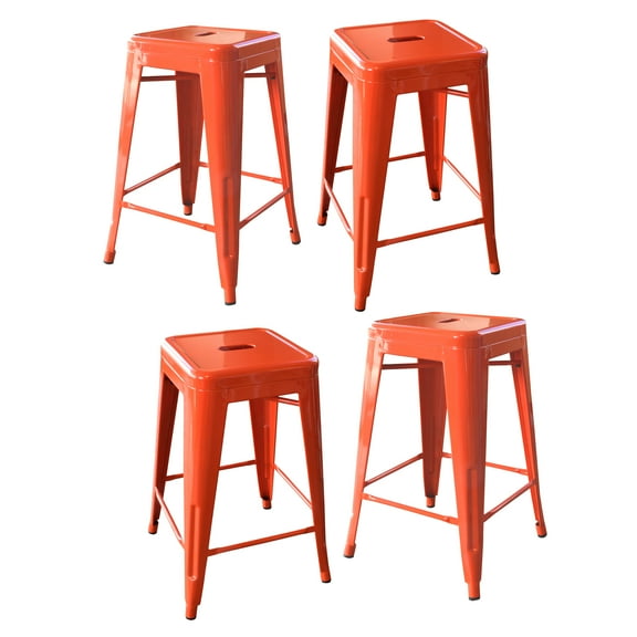 AmeriHome 4 Piece Orange Finish 24-inch Metal Backless Bar Stools