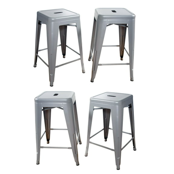 AmeriHome 4 Piece Silver Finish 24-inch Metal Backless Bar Stools for Kitchen, Garage, Office