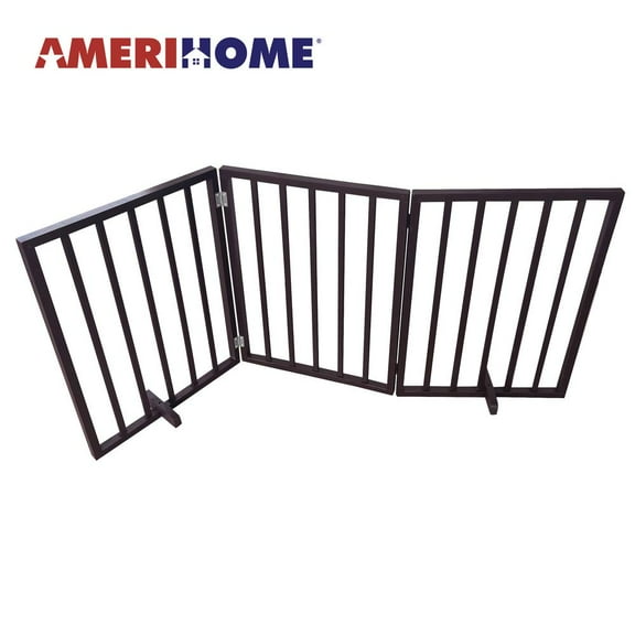 AmeriHome WFPGB3 54 in. Freestanding 3-Panel Folding Wood Pet Gate - Brown