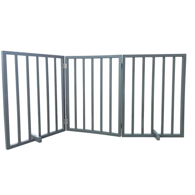 AmeriHome WFPGG3 54 in. Freestanding 3-Panel Folding Wood Pet Gate - Grey