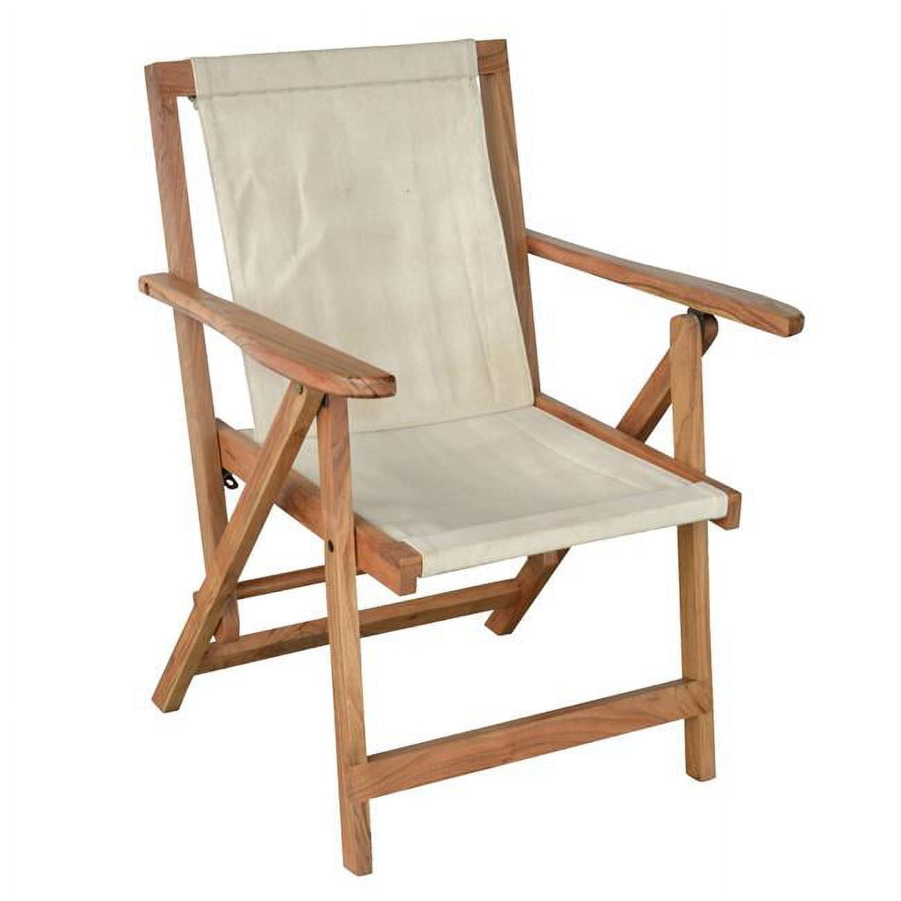 Natural Acacia Wood and Canvas Folding Arm Chair