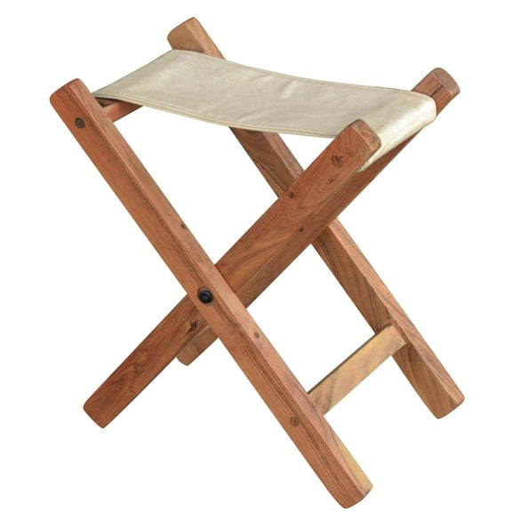 AmeriHome Acacia and Canvas Folding Stool