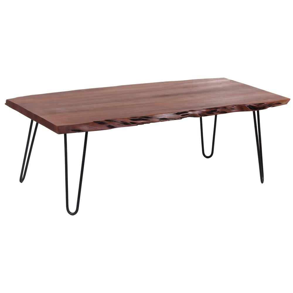 AmeriHome Acacia Live Edge Coffee Table with Hair Pin Legs