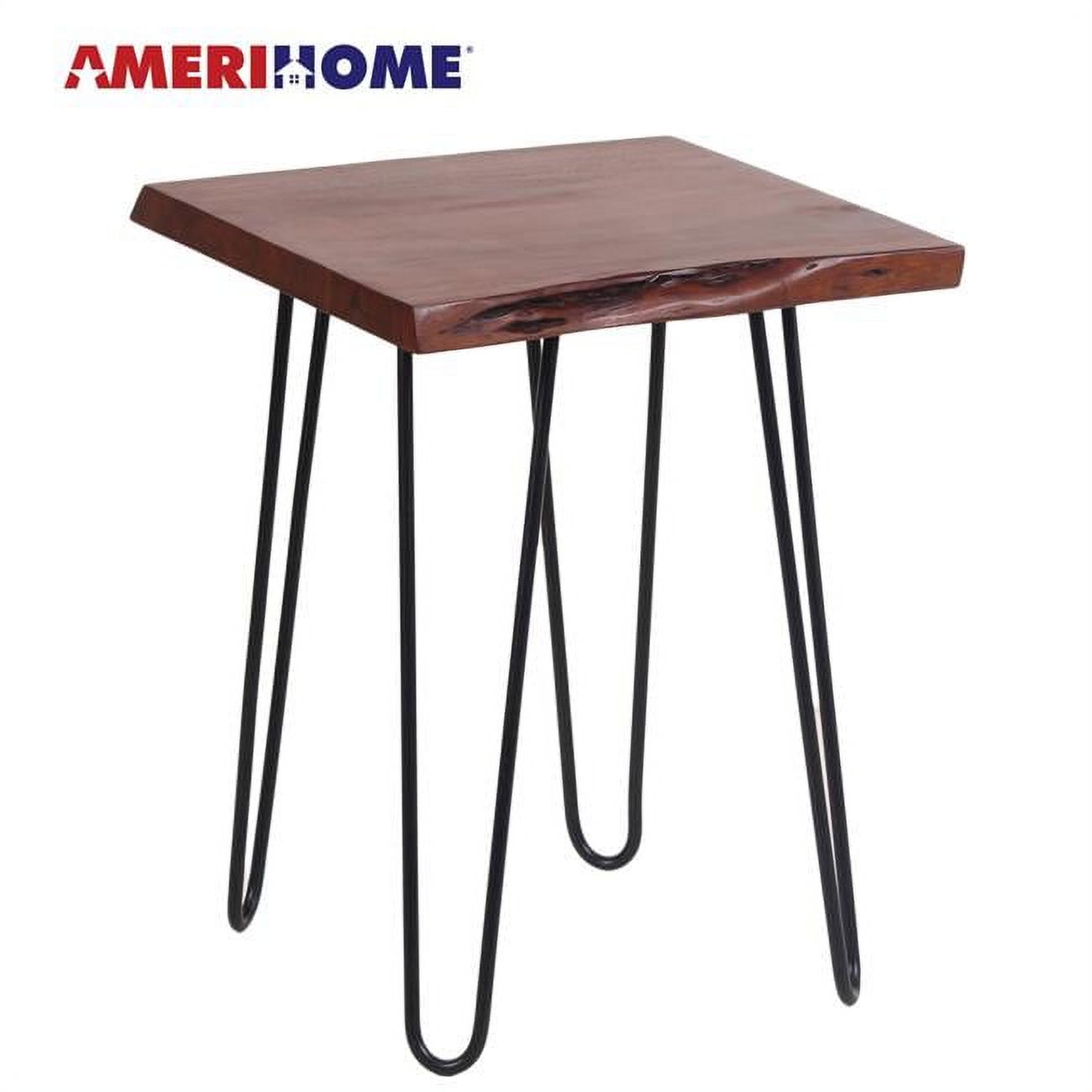 AmeriHome Acacia Live Edge End Table with Hair Pin Legs, Brown & White