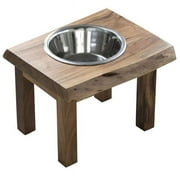 AmeriHome Acacia Wood Live Edge Single Bowl Pet Feeder Stand, Brown