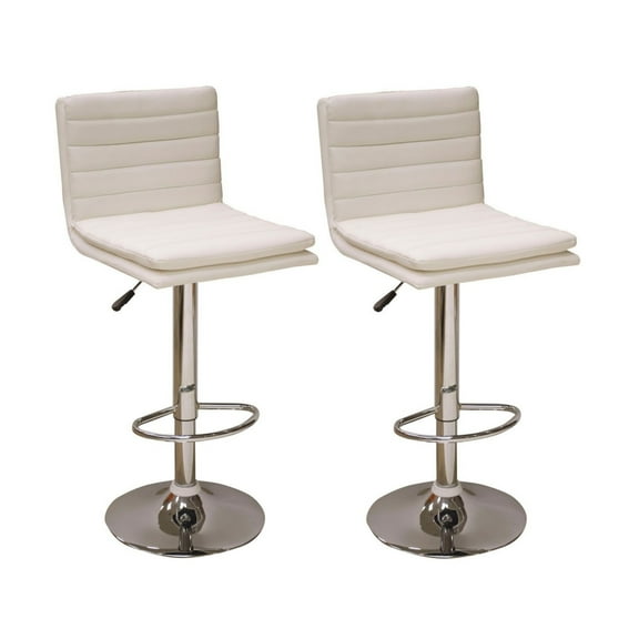 AmeriHome Adjustable 2 Piece White Vinyl Finish Ripple Back Bar Stool with Vinyl Padded Seat