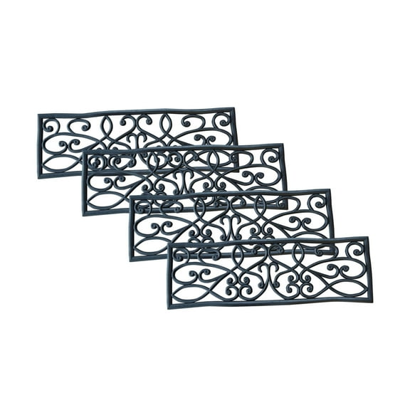 AmeriHome Black Rubber Scrollwork Stair Tread - Set of 4