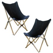AmeriHome Canvas and Bamboo Butterfly Chair - Black - 2 Piece Set
