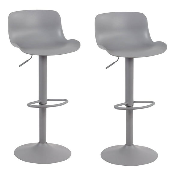 AmeriHome Full Back Gray Plastic Adjustable Height Solid Color Monochromatic Bar Stool Set- Powder Coat Matte Paint Finish