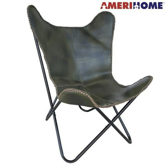 AmeriHome Genuine Leather Butterfly Chair Forest Green