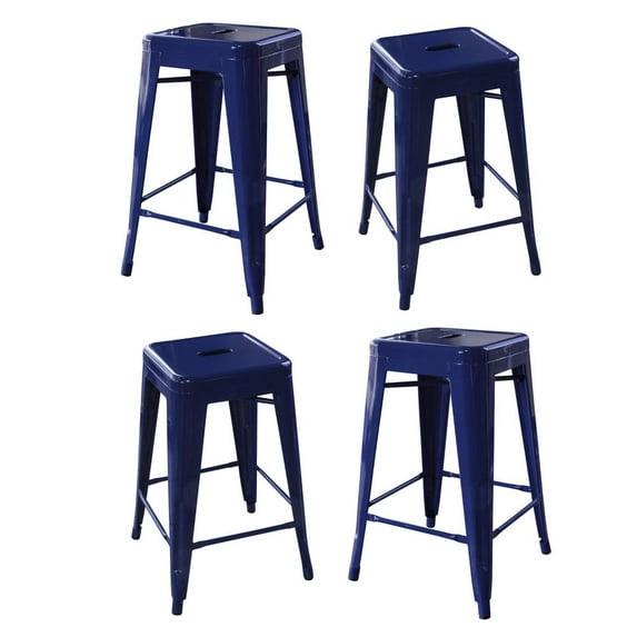 AmeriHome Loft 24" Metal Bar Stool, Blue, Set of 4