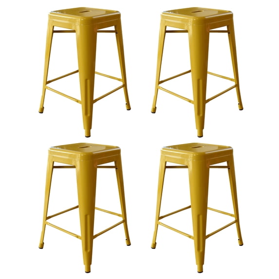 AmeriHome Loft 24" Metal Bar Stool, Gold, Set of 4