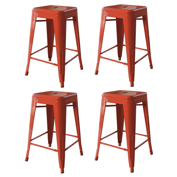 AmeriHome Loft 24" Metal Bar Stool, Orange, Set of 4