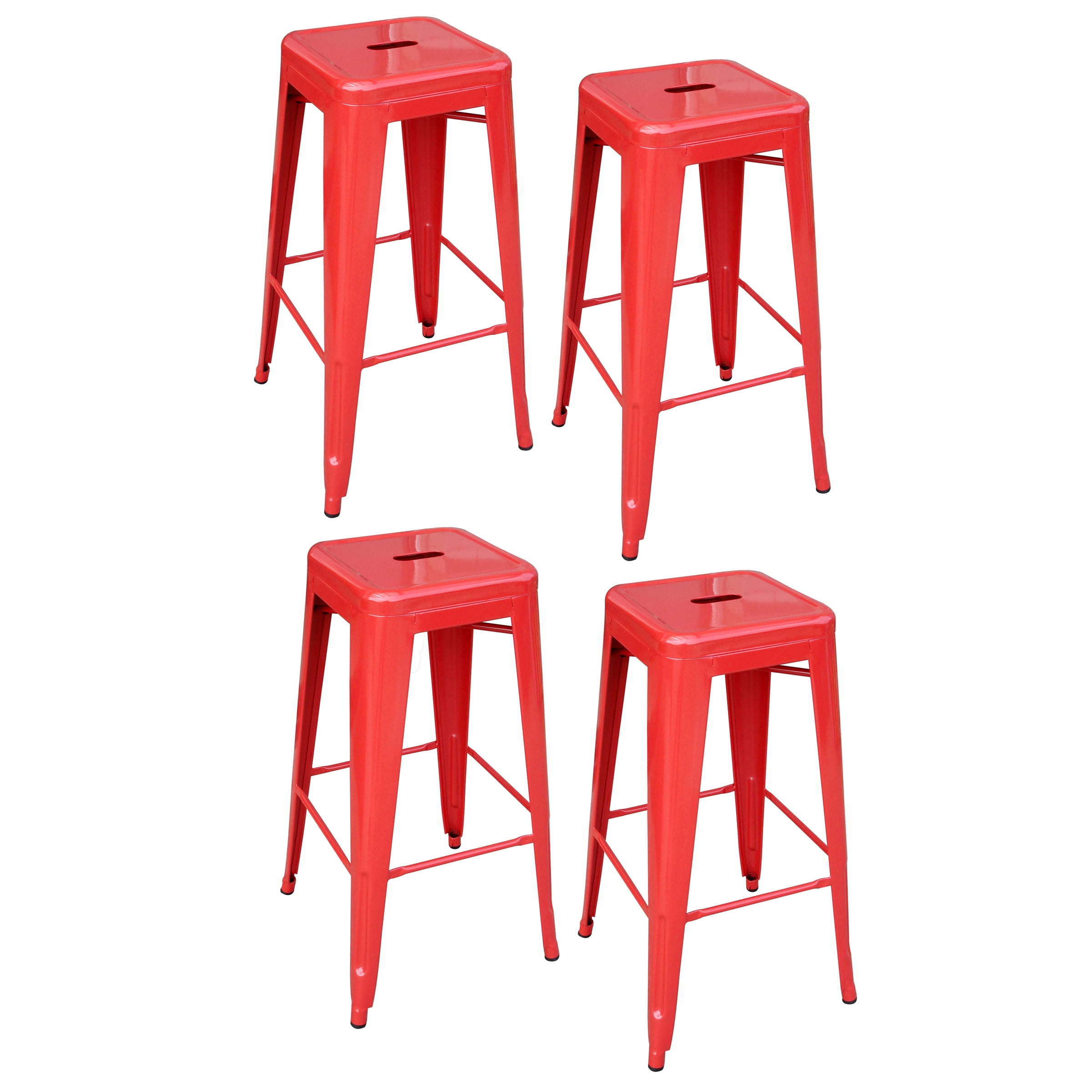 AmeriHome Loft Metal 30" Bar Stool, Red, Set of 4