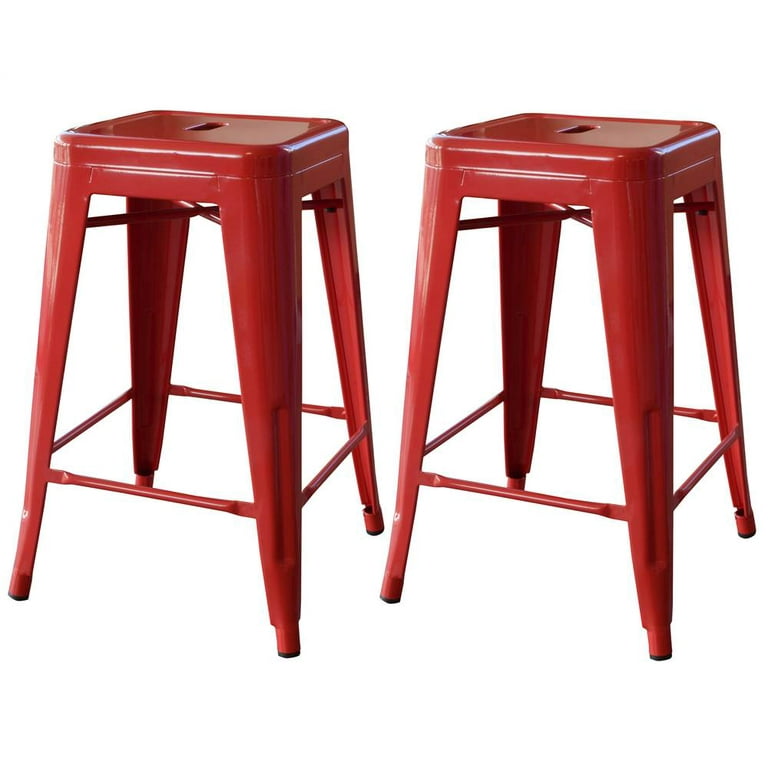 AmeriHome Loft Red 24 Inch Metal Bar Stool 2 Piece for Kitchen