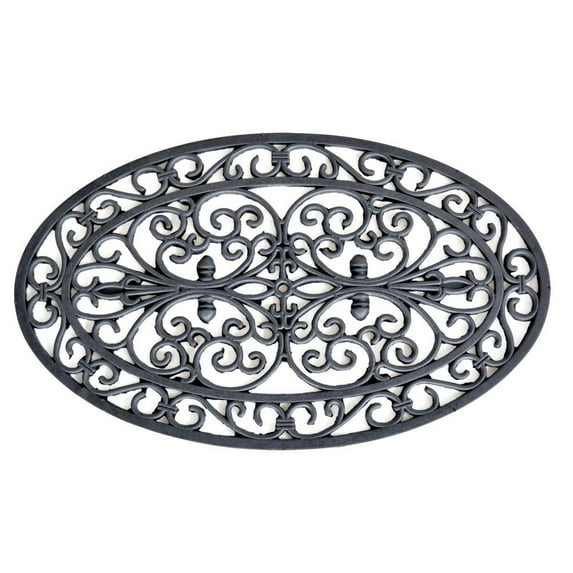 AmeriHome Oval Shape Decorative Scrollwork Rubber Entry Mat 18 x 30 in. - 2 Piece Set