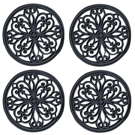 AmeriHome RMRS124 12 in. Round Rubber Scrollwork Step Mat Set, 4 Piece