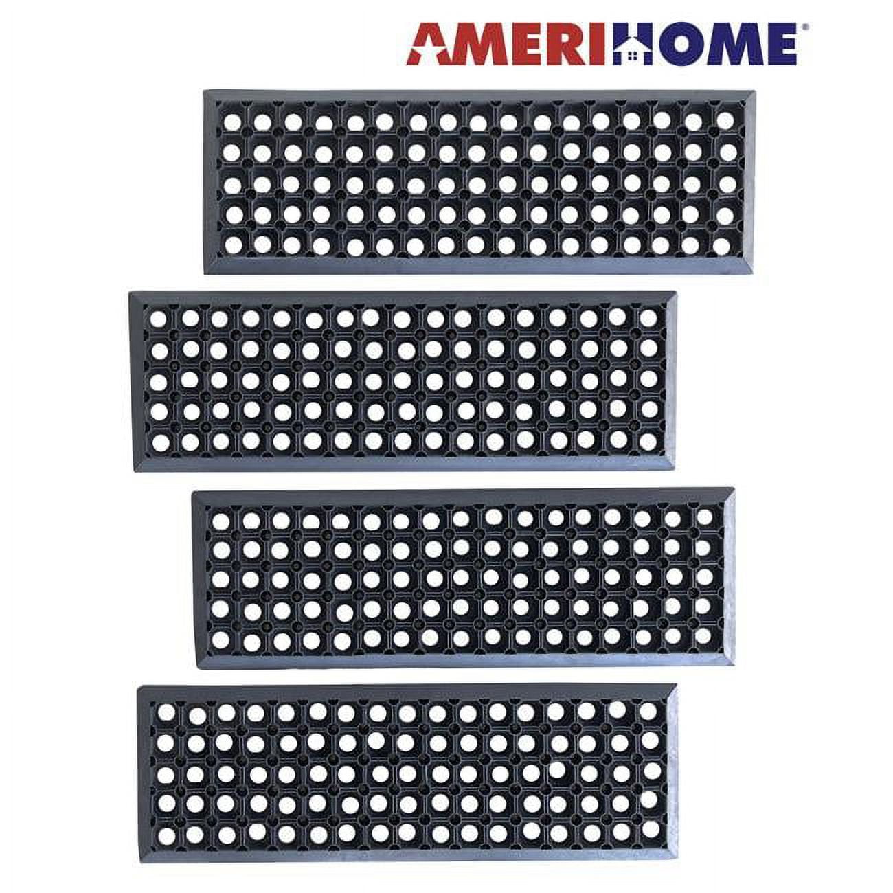 AmeriHome RMT10304 10 x 30 in. Drainage Rubber Stair Tread Set, Black - 4 Piece