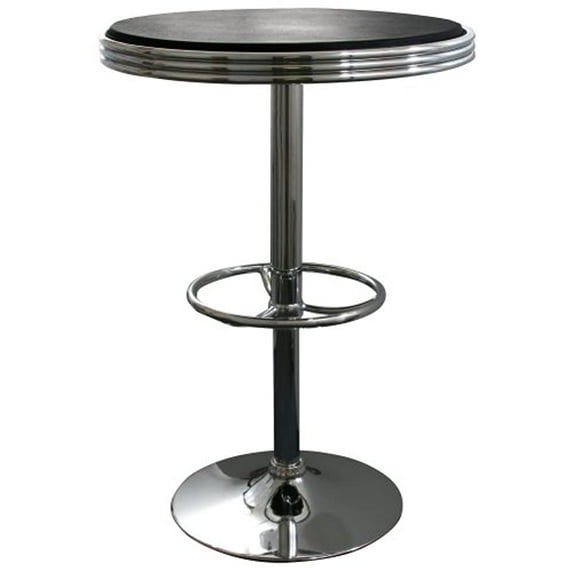 AmeriHome Round Retro Soda Shop Table with Textured Vinyl Finish Covering - Black