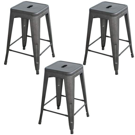 AmeriHome Rustic Gunmetal 34 in. Metal Bar Stool - 3 Piece