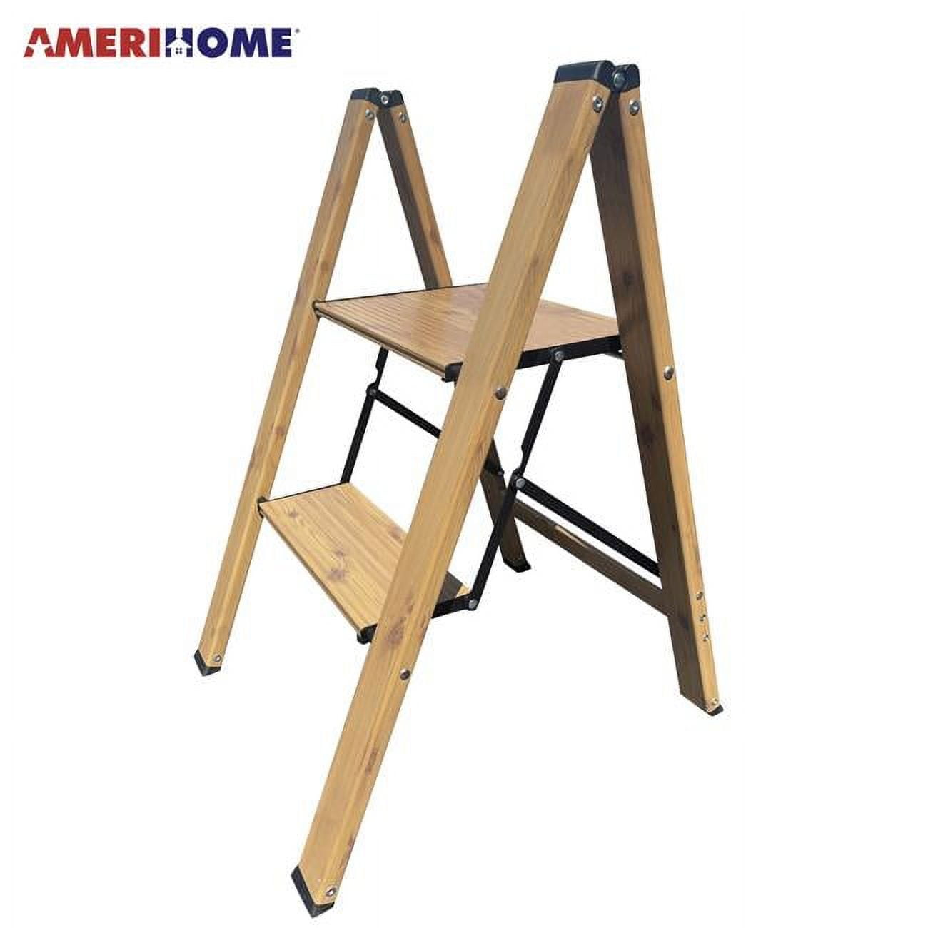 Tan 2-Step Aluminum Wood Grain Folding Ladder