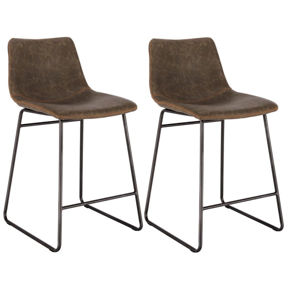 AmeriHome Set of Two 24-inch Classic Coffee Finish Faux Leather Counter Height Bar Stools for Kitchen, Garage, Bar, Office